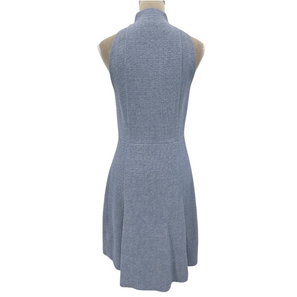 Akris Punto Textured Zip-Front Sleeveless Fit & Flare Dress -Steel Blue - Size 8 - Picture 7 of 11